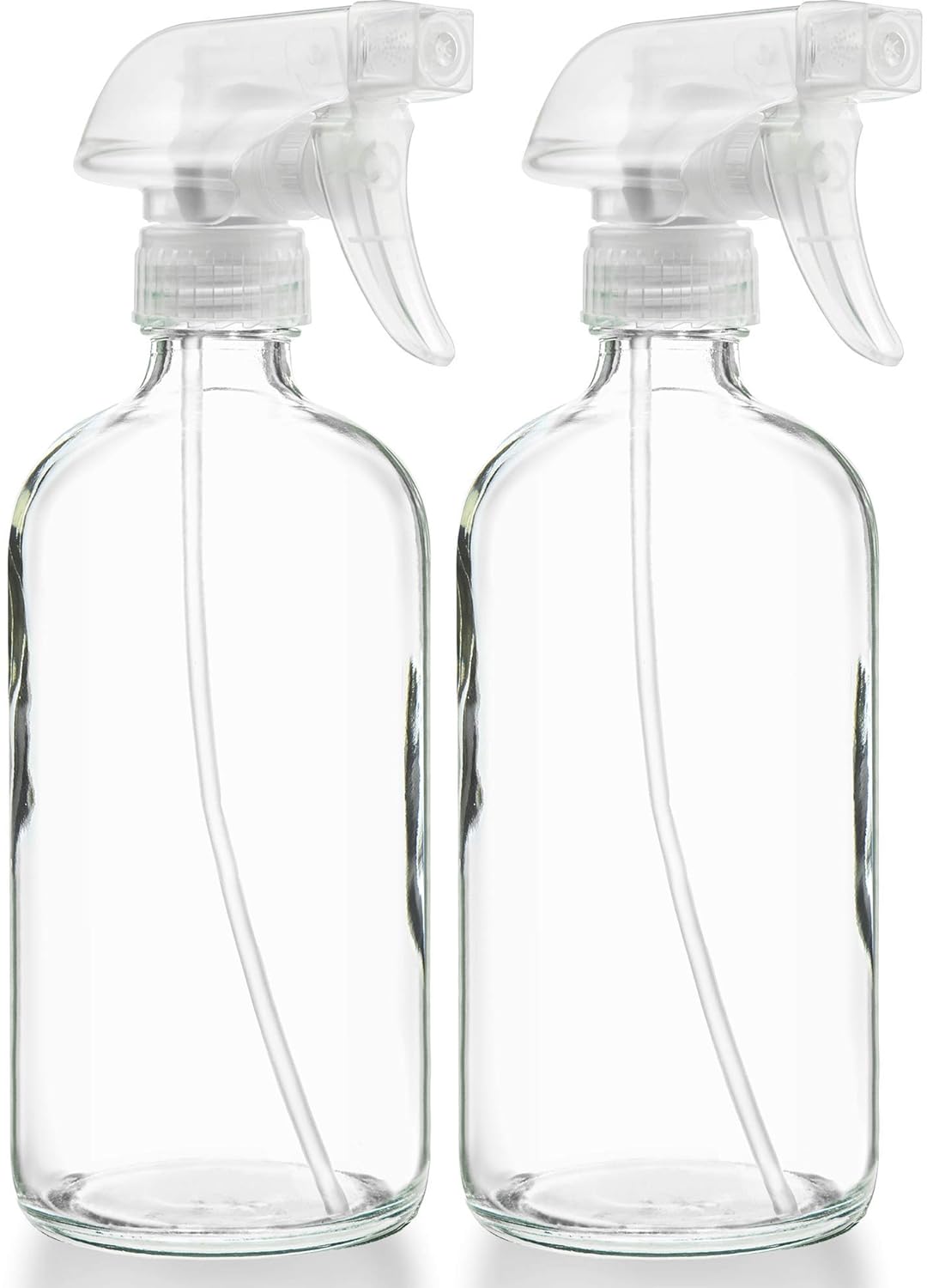 Sally's Organics® Empty Clear Glass Spray Bottles - Refillable 16 oz Containers for Essential Oils, Cleaning Products, Aromatherapy, Misting Plants, or Cooking - Sprayer with Mist and Stream - 2 Pack