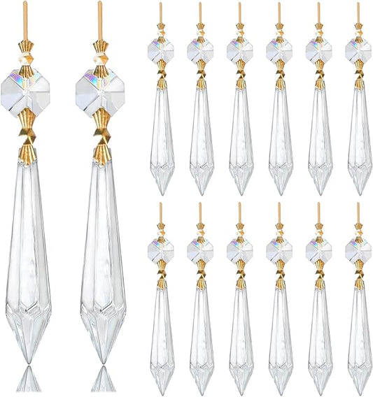 H&D 15pcs Large Clear Crystal Chandelier 60mm Icicle U-Drop Prisms Lamp Parts Brass Connectors