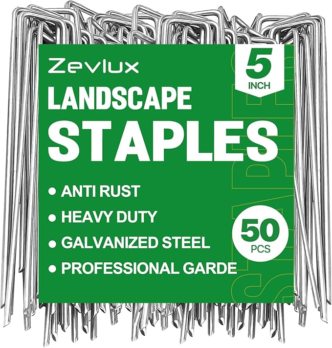 5 Inch 50pack Landscape Staples Galvanized Garden Stakes,12 Gauge Heavy Duty Garden Pins for Fences, Lawns, Weed Barriers and Landscape Fabrics, Irrigation Hose,Yard Lawn, Landscape Fabric.