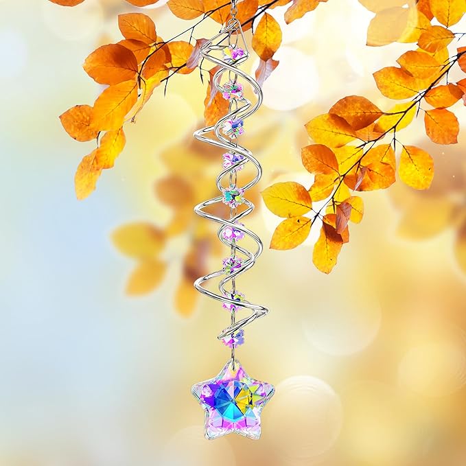 H&D HYALINE & DORA 21inch Crystal Suncatcher for Window Hanging Double-Spiral Design Gazing Ball Spiral Tail Wind Spinners Sun Catchers Rainbow Maker Indoor Outdoor Christmas Decoration