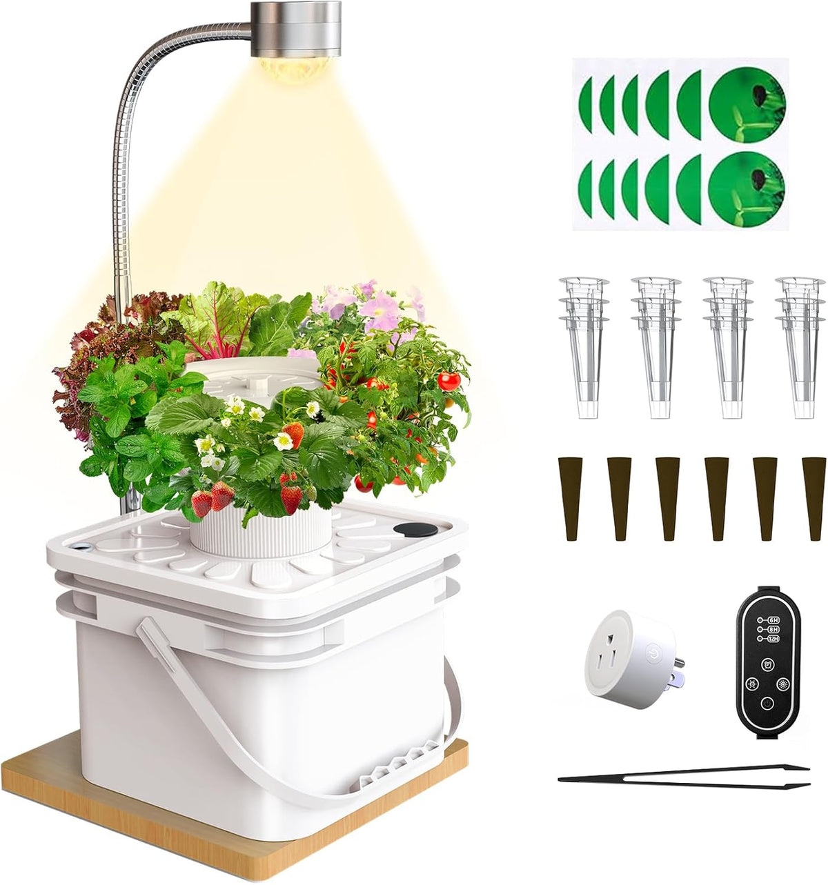 Indoor Herb Garden Growing System Kit, 6 Pods Hydroponics System with LED Grow Light, Hydroponic Planter for Home Kitchen Windowsill, White