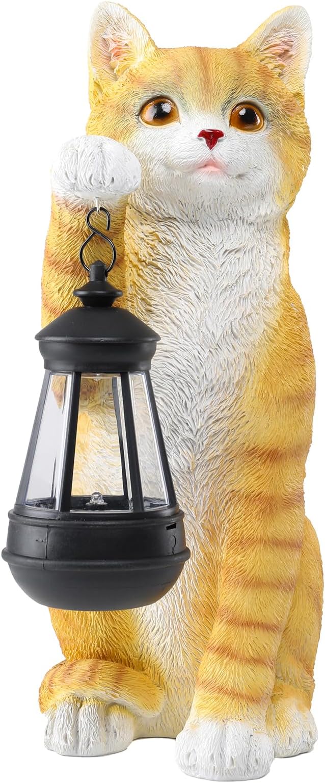 Cat Statues for Garden - Solar Powered Outdoor Cat Garden Statue, Crafted Garden Sculptures & Statues for Patio, Yard, Lawn, Gardening Gifts for Women and Mom(11" Cat)