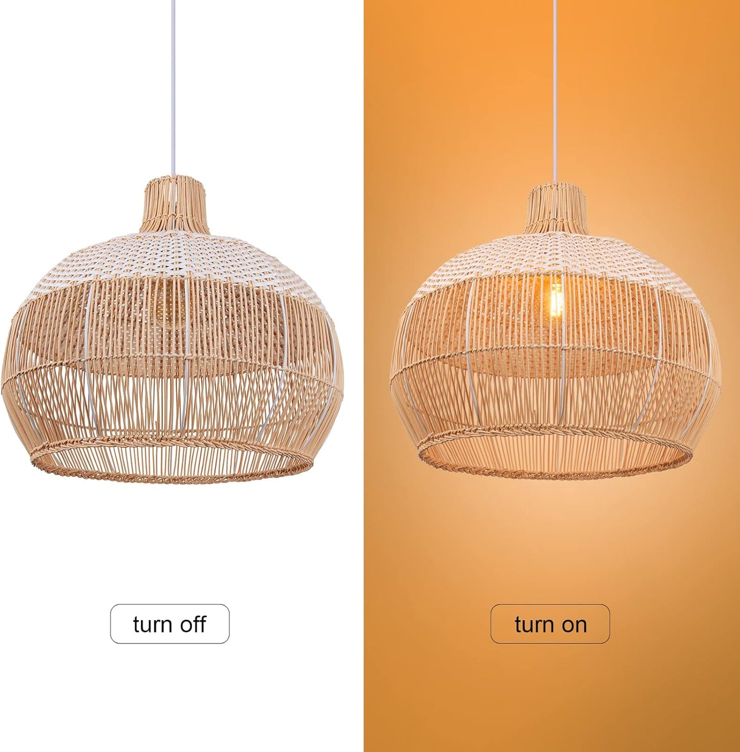 Arturesthome 1 Light White Rattan Pendant Light for Kitchen Island Sink,19.6" Wicker Chandelier, Handmade Woven Hanging Ceiling Light Lampshade