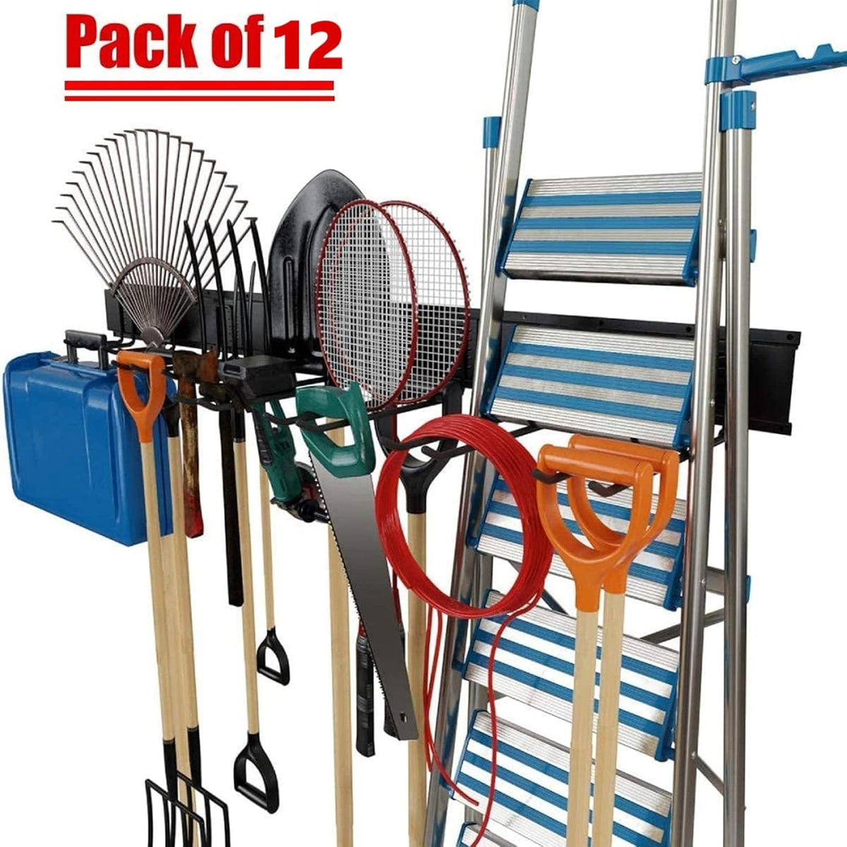 TORACK Tool Storage Rack, Heavy Duty Steel Garage Wall Mount Garden Tool Organizer for Ladders, Chairs, Shovels, Broom, Power tools (8-Pack 5.7"-11" Mixed Hooks, up to 800 lbs)