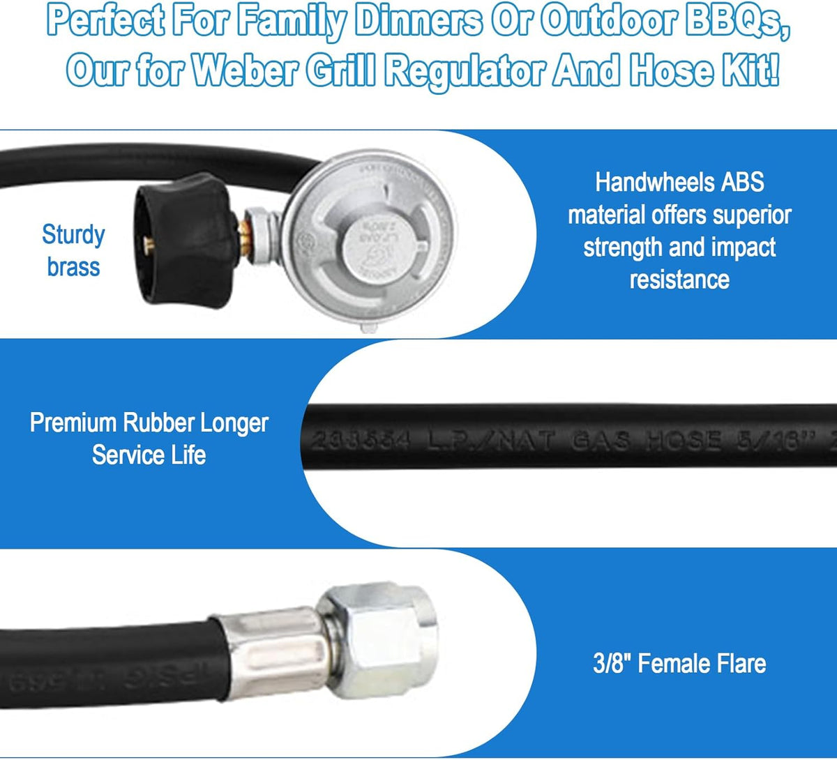 Upgraded for Weber Hose and Regulator kit, for Genesis 300 & Summit 400/600 Series for Weber Grill Regulator and Hose, for Genesis and Summit Series Gas Grills Including Silver Gold Platinum.
