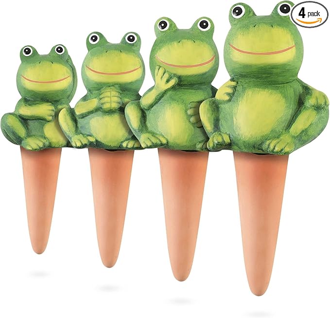4-Pack Frog Plant Watering Globes Decorative Self Watering Spikes Planter Insert Terracotta Plant Watering Devices Automatic Plant Waterer for Indoor Outdoor Plants