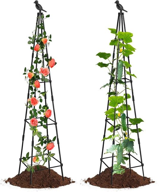 2 Pack Garden Obelisk Trellis for Climbing Plants Outdoors, 65 Inch Rustproof Plant Stand Climbing Support with Adjustable Heights for Indoor Potted Plants, Vines, Flowers Stands, Vegetables