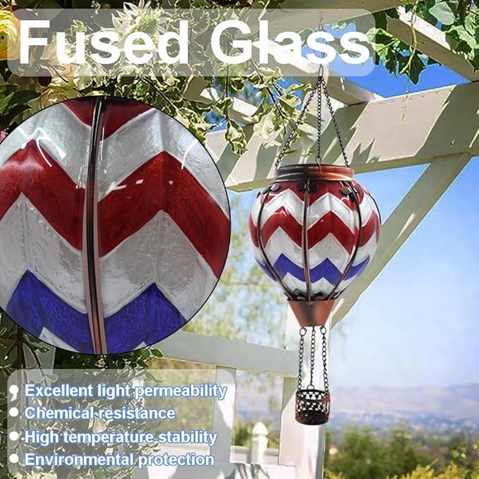 Hot Air Balloon Solar Lantern with Flickering Flame Hanging Solar Lanterns Outdoor Lights Waterproof Lanterns Decorative Garden Patio Yard Party Decor Wavy-Gray&Navy&Red