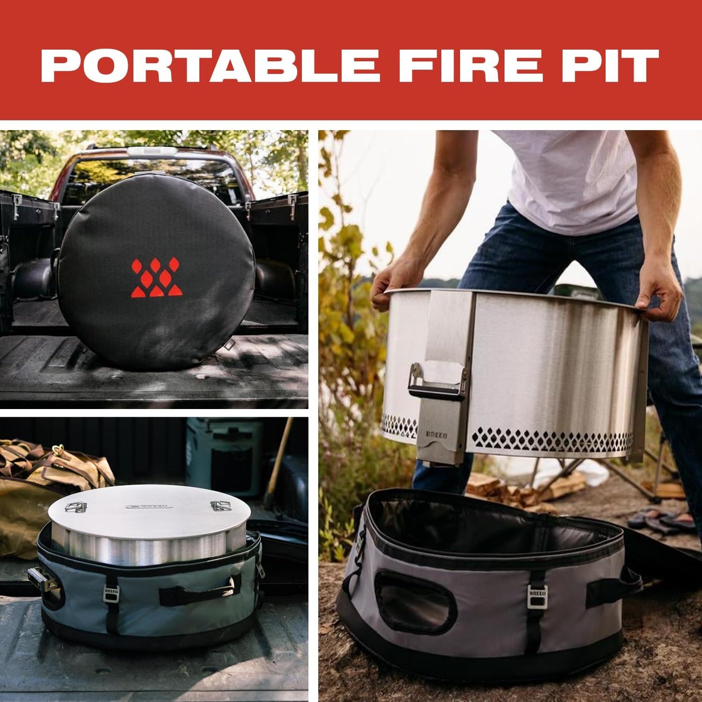 Breeo Smokeless Fire Pit to-Go Bundle (Y Series Stainless Steel, Outpost Grill & to Go Case) | 21 inch Smokeless Firepit for Outside | Ideal for Families