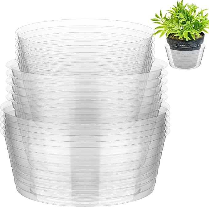 Hoolerry Plastic Plant Saucer Clear Deep Drip Tray Thickened Clear Plant Saucers Trays for Pots Deep Drip Trays for Home Garden Indoor and Outdoor Potted(15 Pcs,8, 10, 12 Inch)