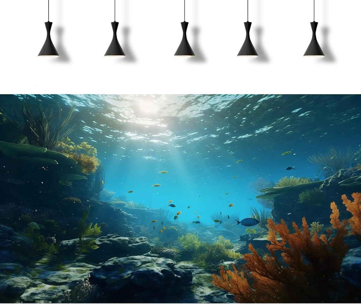 Ocean Floor Fish Tank Background Underwater Rock Aquarium Background Under The Sea Terrarium Backgrounds Aquatic Plants Sunlight Fish Tank Backgrounds Tropical Fish Aquarium Wallpaper 48x20in