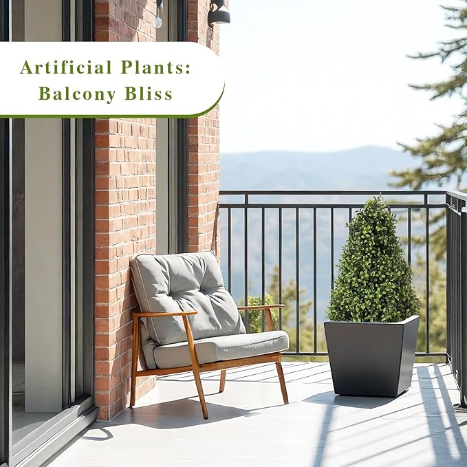 30" Artificial Boxwood Topiary Trees Outdoor Set of 2 - UV Resistant Faux Plants for Front Porch Outside Planter, Realistic Fake Cone-Shaped Bushes & Shrubs 2.5ft