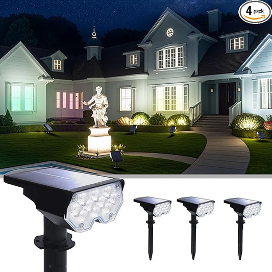 4 Pack Solar Powered Outdoor Spot Lights Outside Waterproof 20 LEDs Landscape Spotlights Dusk to Dawn for House Yard Tree, Plants, Walls, Path, Garden, Statues, Superior Accent Uplighting Cool White