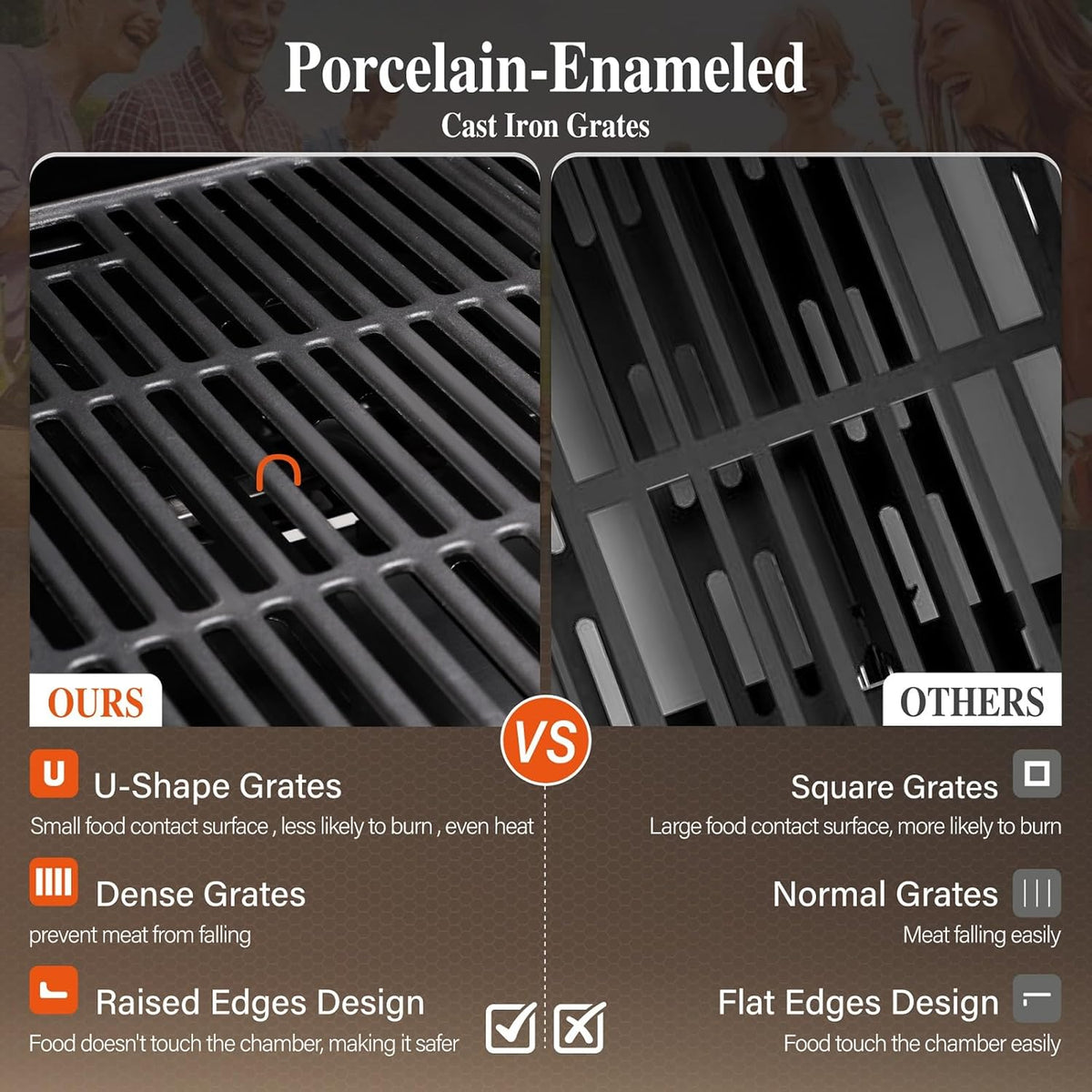 Sophia & William 4-Burner Gas BBQ Grill with Side Burner and Porcelain-Enameled Cast Iron Grates, 42,000BTU Propane Grills Outdoor Cooking Barbecue Grill Cabinet Style, Golden