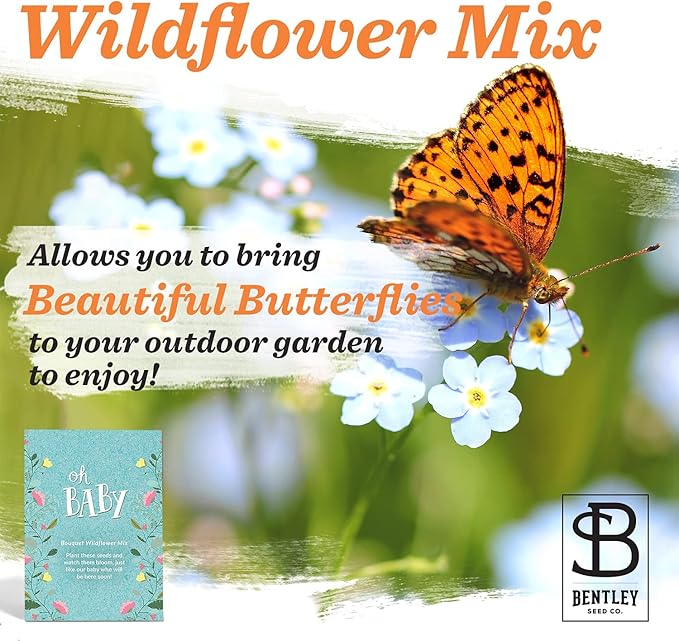 Bentley Oh Baby Wildflower Seed Packets, 25 Non-GMO Pre-Filled Favors for Baby Shower Guests, Wild Flower Party Gifts for Boys or Girls