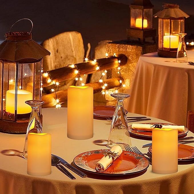 15Pack Waterproof Flameless Remote Control Candles (D3''*H5.5''） Battery Operated Flickering LED Pillar Candle，plastic with 10-Key 24Hours Timer for Outdoor/Indoor Party Garden Lanterns Porch Ivory