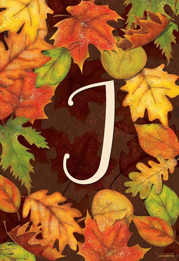 Briarwood Lane Fall Leaves Monogram Letter J Garden Flag