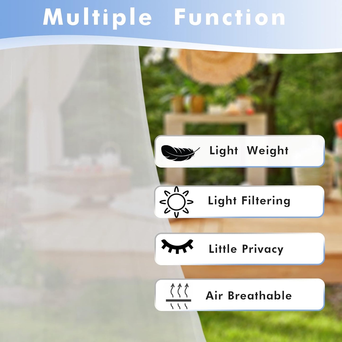 HolidayIdeas Beige Outdoor Sheer Curtains for Patio Waterproof, 2 Panels - 54 x 120 Inch - Light Filtering Voile Outside Curtains Grommet Drapes for Front Porch, Gazebo, Pergola, Backyard