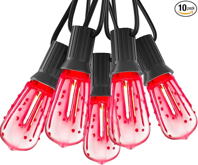 Abeja LED Flame String Lights, 10Ft ST40 Halloween Flicker Flame String Lights with 10 LED Flame Bloody Tears Bulbs, Hanging Outdoor Halloween Light for Patio Garden Party Backyard -Black