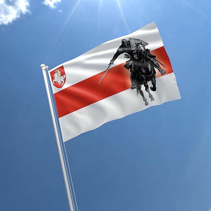 Belarus Knight Flag 3x5 Feet – Resistance Symbol with Knight On Horseback, Brass Grommets for Protests and Solidarity, Lightweight and Easy to Hang on Flagpoles, Built to Withstand Outdoor Conditions