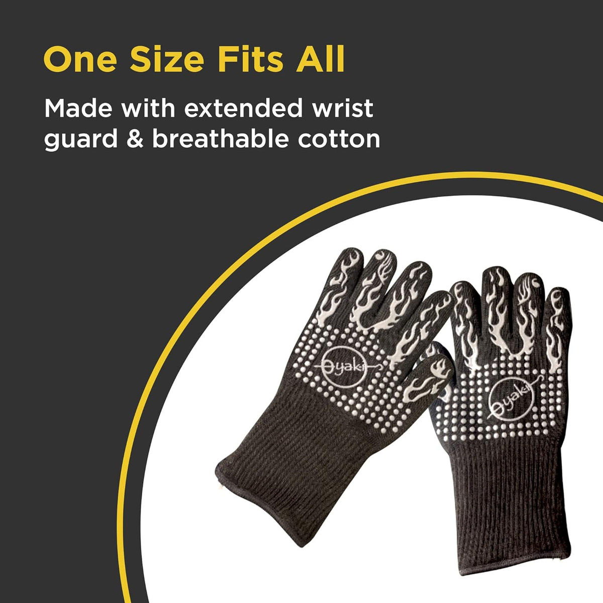 Insulated BBQ Heat Resistant Gloves - Neoprene & Polyester Barbecue Grilling Gloves with Silicone Pads for Gas Grill & Charcoal Grills Outdoor Cooking - 1400°F High Heat Fire BBQ Mittens by O-Yaki