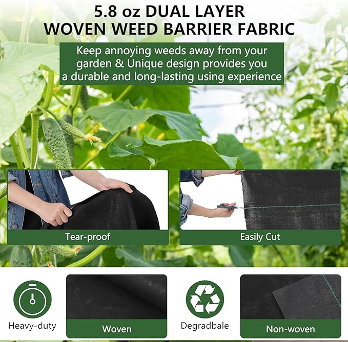 Broadfashion Woven Landscape Fabric 5.8oz, 3 x 300FT Weed Fabric Barrier, Double Layer, Garden Fabric Weed Barrier, Weed Control Fabric Ground Cover, Gardening Mat for Garden Beds, Landscaping
