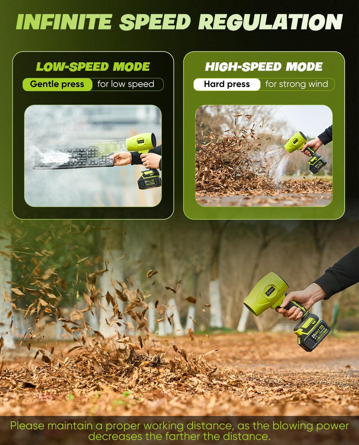Saker Cordless Leaf Blower Portable Dust Cleaner Handheld Blowers 2 x 4.0Ah Batteries 180000 RPM Air Duster with Adjustable Speed for Drying Patio Cleaning Green