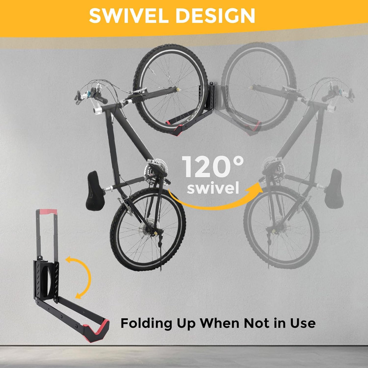 Swivel Bike Wall Mount, Vertical Bicycle Hook Hangers, Can Hold Up to 77 lbs, Cycle Wall Hanger for 16-29 Inch Diameter Wheels