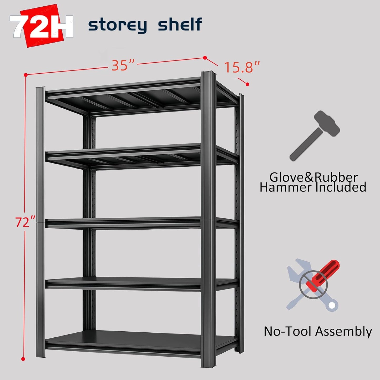 5-Tier 35" W x 15.8" D x 72" H Garage Shelving 3000LBS Storage Shelves Heavy Duty Metal Shelf Unit Adjustable Basement Industrial Storage Racks
