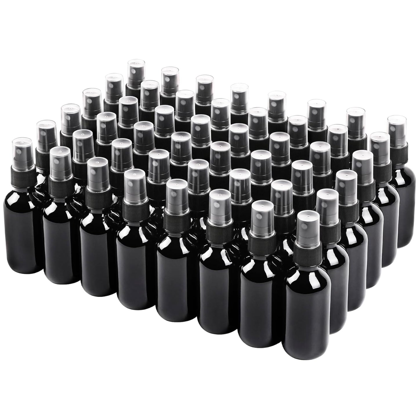 Black Glass Small Spray Bottle 2 oz 48 Packs,Fine Mist Sprayer Small Clear Bottles,Refillable Containers mini spray bottles for Cleaning Solutions and Skin Care (Black 48pcs)