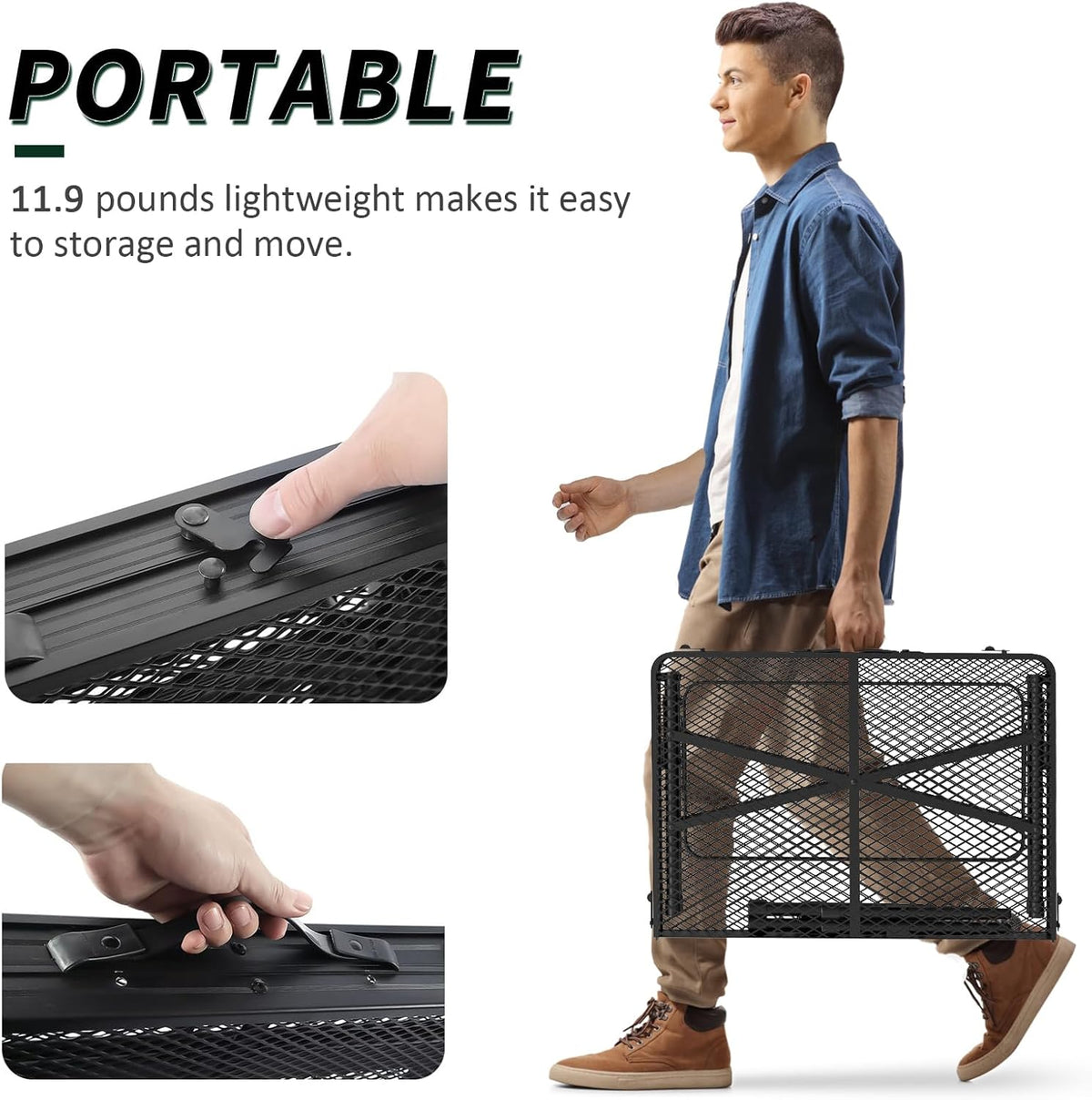 Portable Folding Grill Table with Sink for Outdoor, Lightweight Aluminum Frame Folding Grill Stand Picnic Table Camping Cooking BBQ, RV Picnic,2 Heights Adjustable(Black)