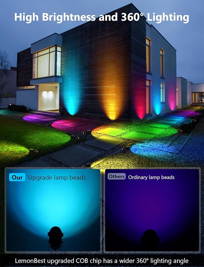 Christmas Spotlight Outdoor 12W RGBW LED Color Changing Landscape Lights with Remote Control 120V Waterproof Plug in Spot Lights Outdoor Landscape Light for Tree Yard Garden Christmas, 8 Pack