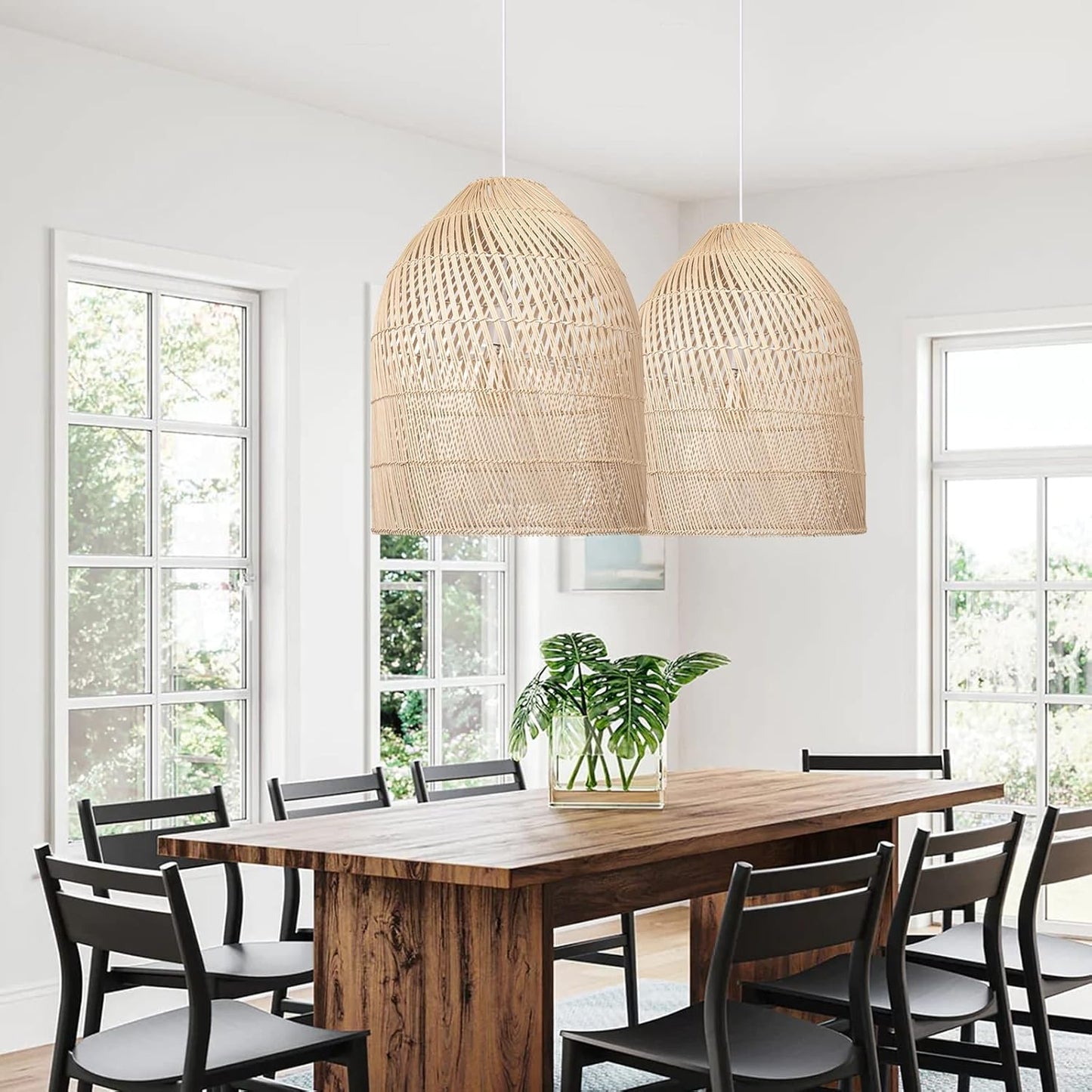 Arturesthome 1 Light Wicker Bell Pendant Lamp, Design Basket Rattan Woven Pendant Light Shades, Handmade Hanging Ceiling Lights Crafts Lampshade 16.5"*20.8"