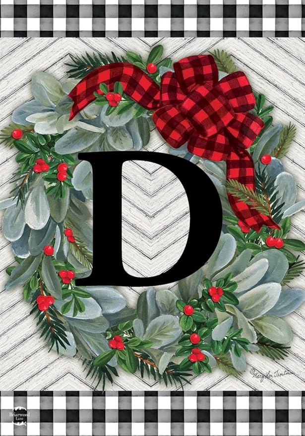 Briarwood Lane Winter Wreath Monogram Letter D Garden Flag