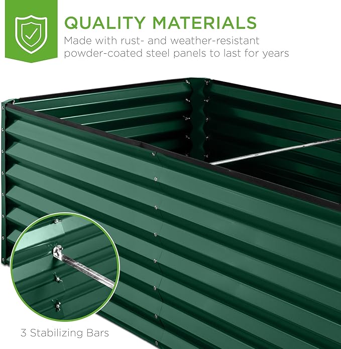 Best Choice Products 8x4x2ft Outdoor Metal Raised Garden Bed, Deep Root Planter Box for Vegetables, Flowers, Herbs, and Succulents w/ 478 Gallon Capacity - Dark Green