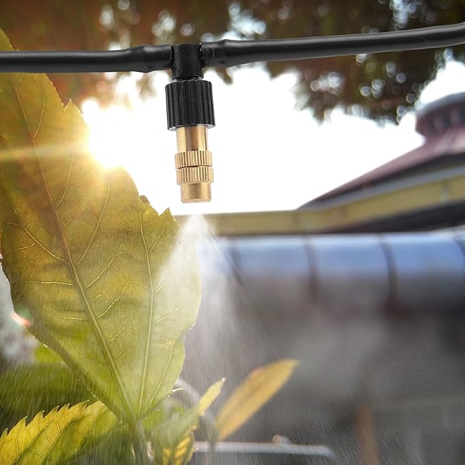 ACBungji 30pcs Brass Misting Nozzles Three-way Connector Drip Irrigation Nozzle 4/7 Inches Adjustable Atomizing Nozzle Cooling Misting System for Outdoor Plant Garden Patio Greenhouse