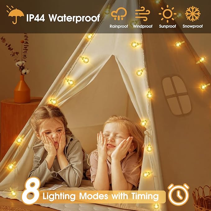 16.4ft 50LED Globe String Lights Indoor Bedroom Battery Operated, Crystal Fairy Lights IP44 Waterproof Outdoor Hanging Decorative Lights for Home Tent Patio Garden Party Wedding Decor