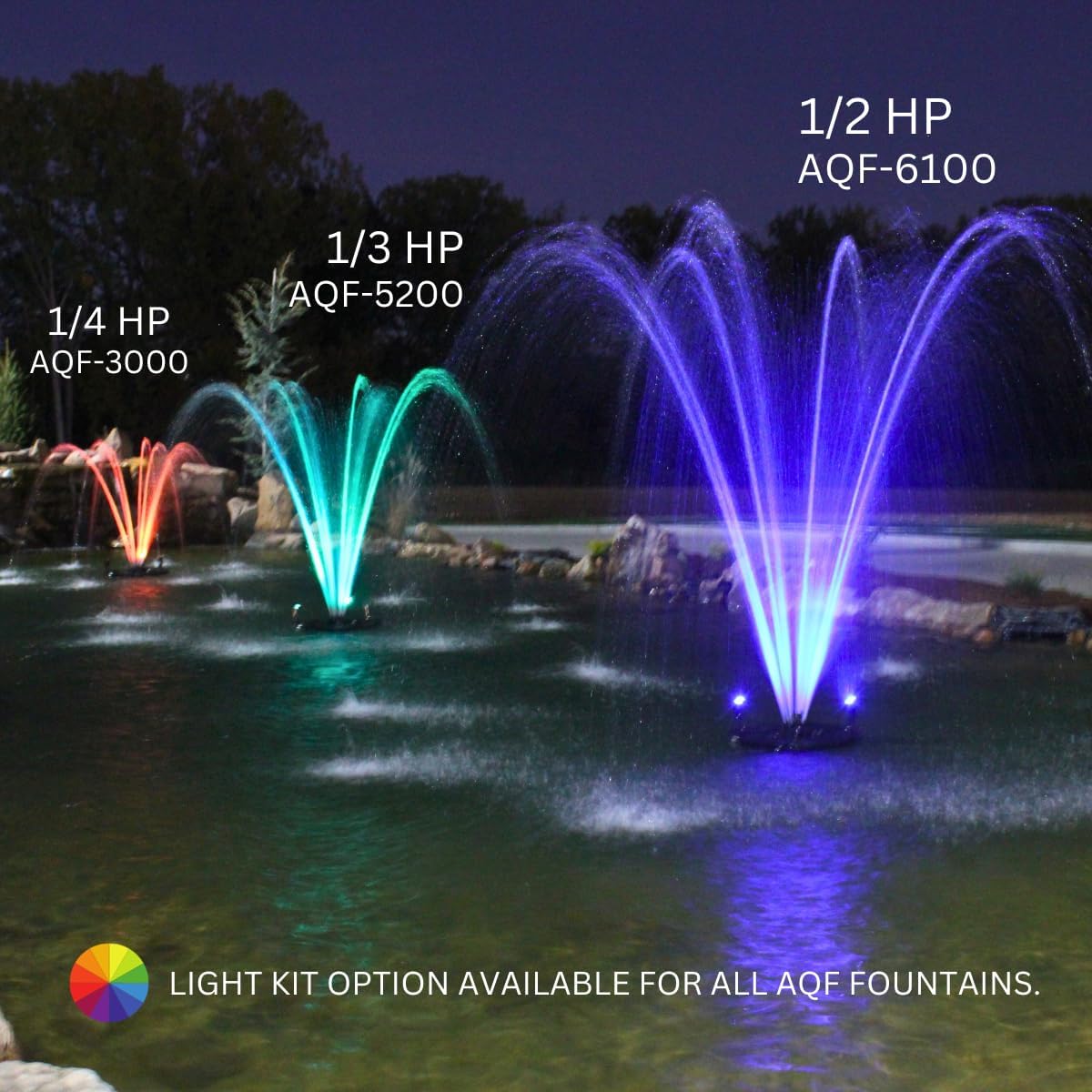 HALF OFF PONDS Floating Fountain – 1/4 HP Pond Aerator, 100' Cord – 3000 GPH Water Pump – 9 Spray Patterns - Color-Changing LED Lights & Control Box – for Ponds & Water Gardens