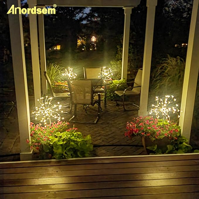 Anordsem Solar Lights Outdoor Waterproof: Garden Light Solar Powered for Yard Outside - Sparkler Fireworks Twinkle Lighting Patio Decor 4 Pack - LED Starburst Gardening Gifts for Women Gardener