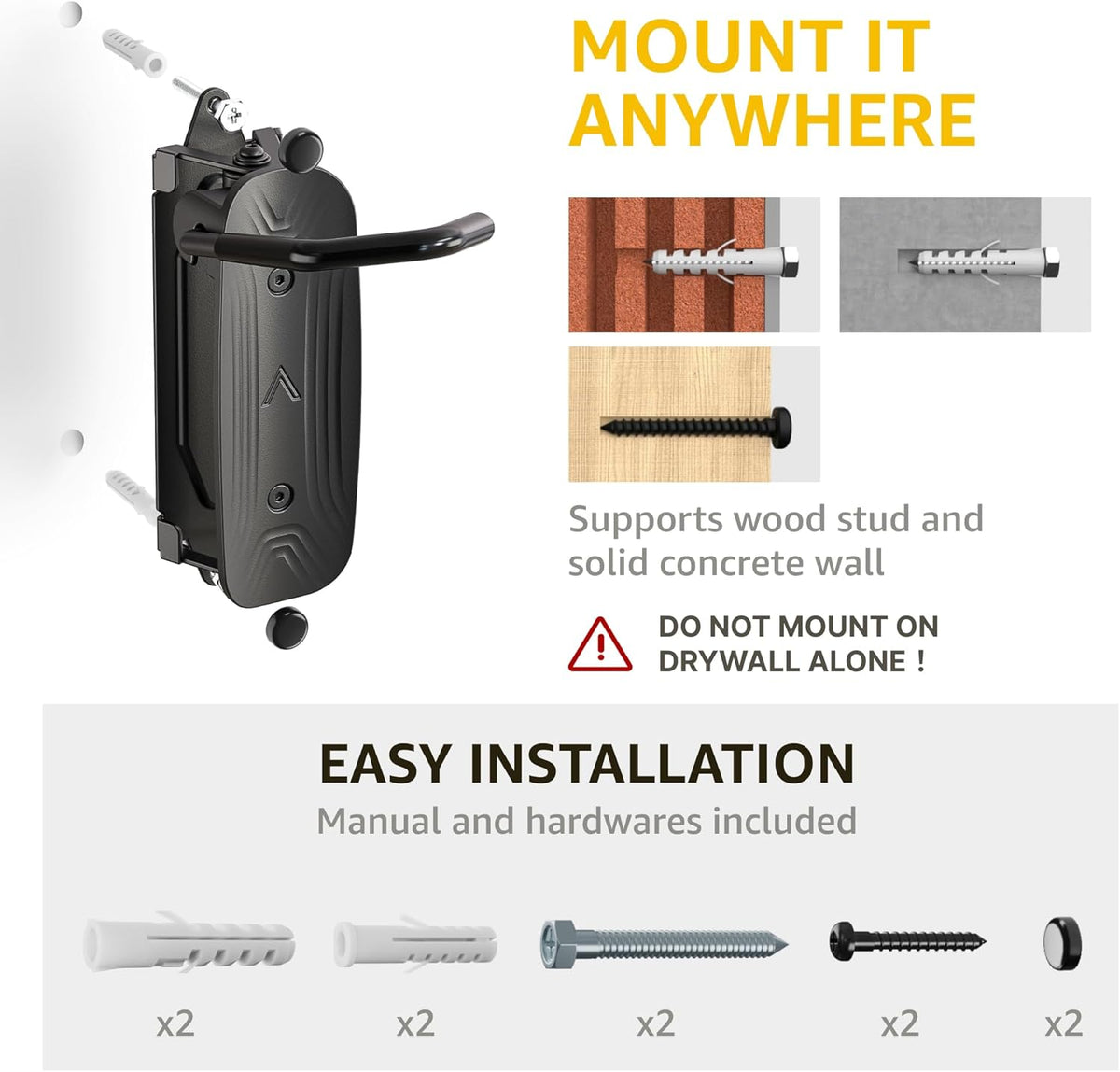 monTEK Swivel Bike Wall Mount, Bike Hangers for Garage, Space-Saving Vertical Bike Rack, Sturdy Bike Storage Rack Holds Up to 66lbs, Easy to Install, 2 Pack