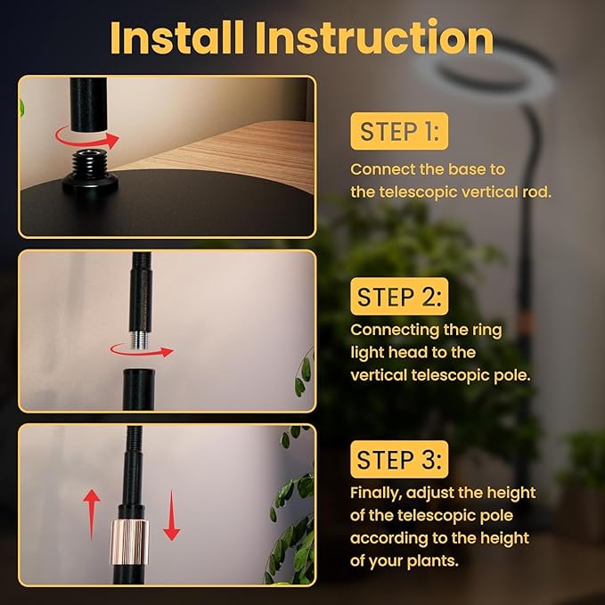 bseah Grow Light, Plant Light for Indoor Plants 2 Pack, Full Spectrum Desk Grow Lamp with Pedestal, Automatic Timer for 3H/9H/12H, 10 Dimmable Levels, Height Adjustable