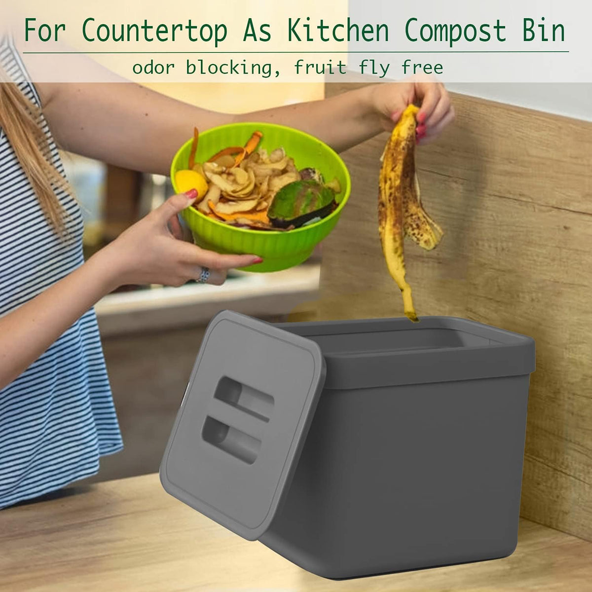 Kitchen Trash Can with Lid, LALASTAR Wall-Mounted Under Sink Small Garbage Can for Kitchen, Bathroom, Compost Bin Countertop, Cabinet Trash Can Hanging, 1.8 Gallon, (Black, 7L)