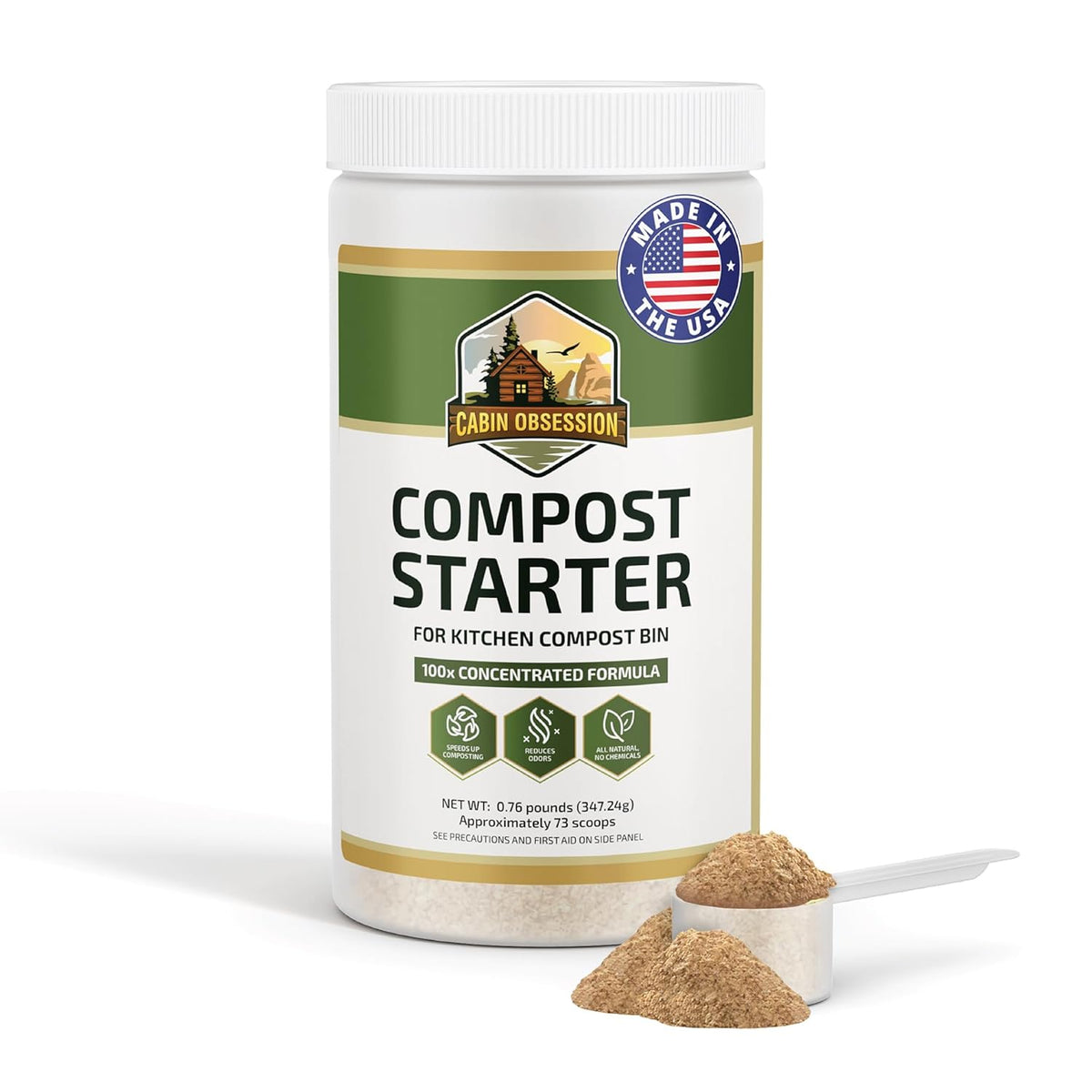 Compost Starter - 100x Concentrated All Natural Compost Accelerator for Countertop Kitchen Bin - Odor-Free, Fast-Acting Microbial Formula - Approximately 73 Scoops