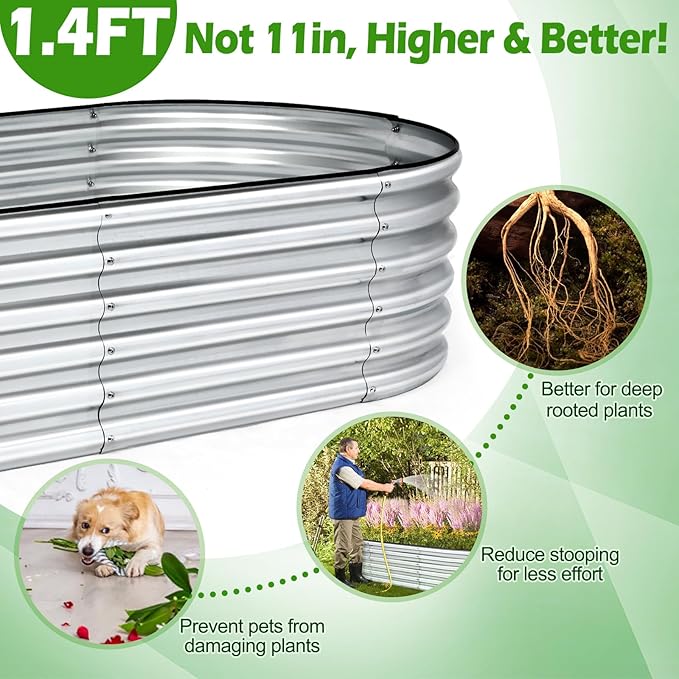 7x3x1.4ft Galvanized Raised Garden Bed, Upgraded with X-Shaped Support Rods, Large Raised Garden Beds Outdoor, Raised Bed for Planting Vegetables, Flowers, Fruits