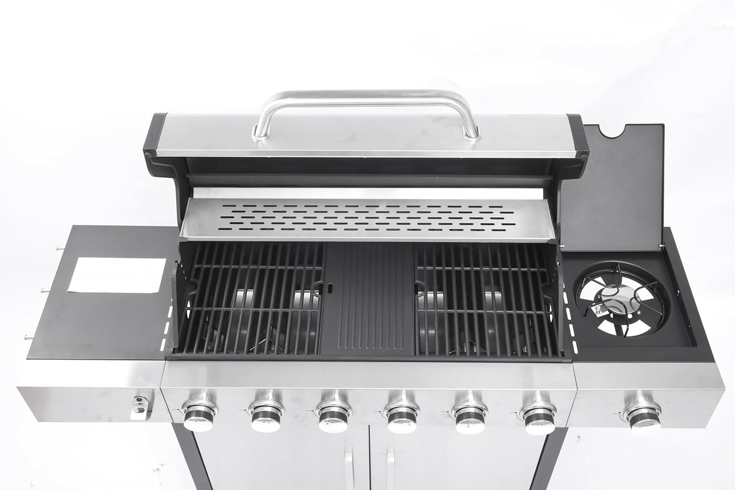 6-Burner Propane Gas BBQ Grill with Side Burner, 57,300 BTU Output, Enameled Cast Iron Grates, Heavy-Duty Stainless Steel Outdoor Grill for Backyard Barbecue