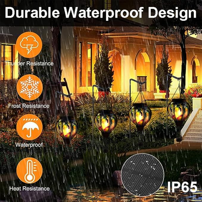 Hot Air Balloon Solar Lantern with Flickering Flame, Glass Hanging Garden Lights Outdoor Waterproof for Tree Yard Patio Mother's Day Gift, 18" H Dragonfly