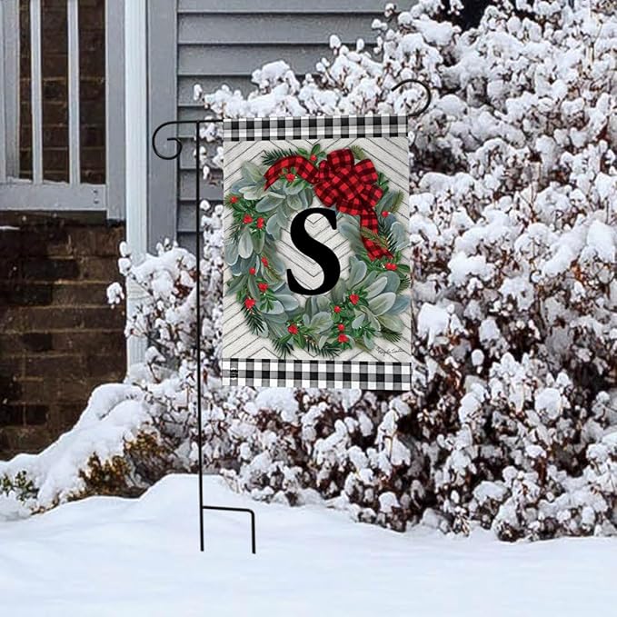 Briarwood Lane Winter Wreath Monogram Letter S Garden Flag