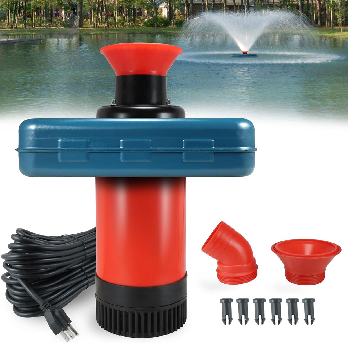 Pond Fountain Aerator 1HP, AS1 750W 15000GPH 110V 120V High Flow Floating Water Fountain Pump With 100ft Power Cord, Thickened Body Aerating Fountains Cascade for Large Small Pond/Lake (No Timer)