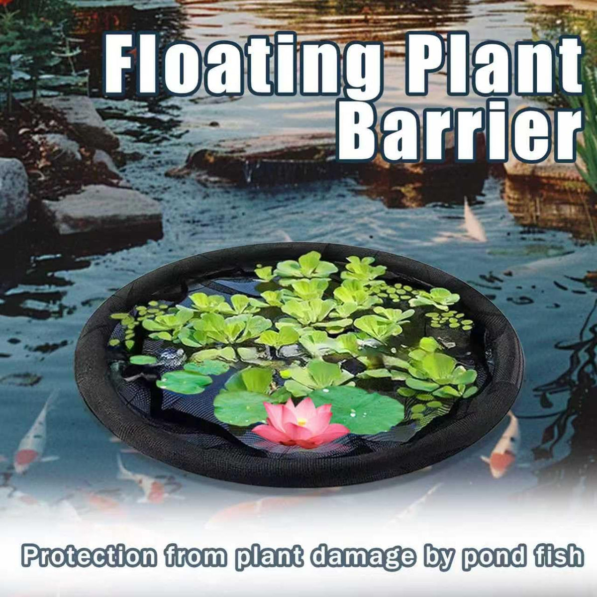 2Pack Round Floating Flora Fish Barrier-17.7Inch Black Pond Plant Protector, Floating Island/Planter Pond,UV Resistant Net to Shield Floating Plant(Lotus/Water Lilies)from Koi, with Waterproof Gloves