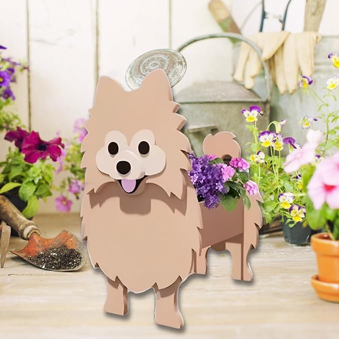 Brown Pomeranian Dog Planter Plant Pots,Cute Garden Dog Flower Planter,Large Dog Planters Birthday Gifts for Women,Office,Indoor/Outdoor Decor(9.84 * 8.66 * 16in)
